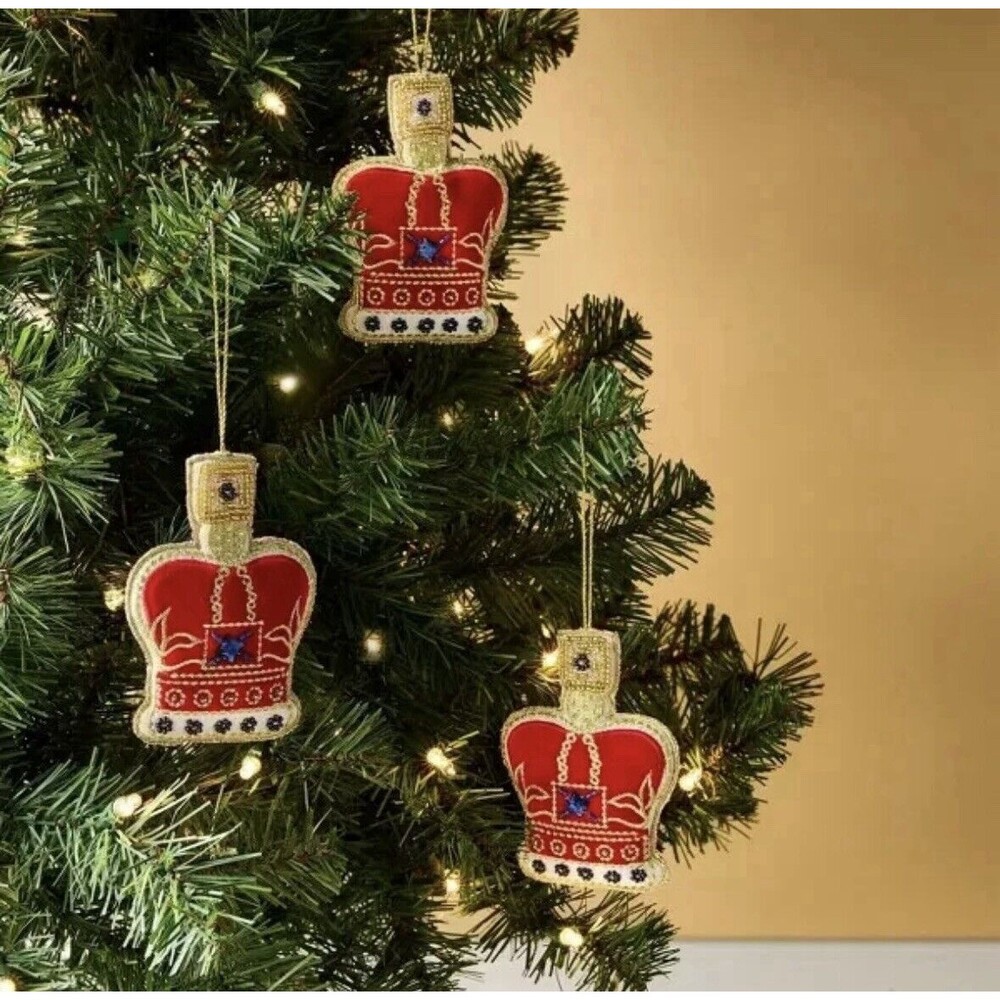 NEW M&S Marks & Spencer Beaded British Royal Crown Christmas Ornament LOT of 3